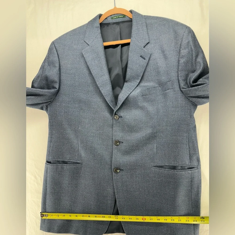 Lauren Ralph Lauren Mens Blazer Blue Herringbone‎ Silk Wool 46R Sport Coat